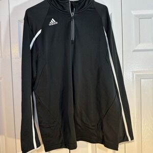 Adidas‎ Climate Mens Quarter Zip Jacket Size Large Black One Stripe Vintage